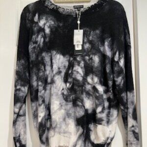 NWT Minnierose Black & White Tie Dye 100% Cotton Distressed Sweater in Medium